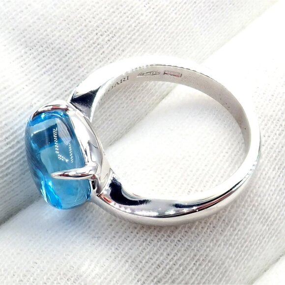 Authentic! Bulgari 18k Whtie Gold Mediterranean Eden Blue Topaz Ring Size 6 - Picture 13 of 14
